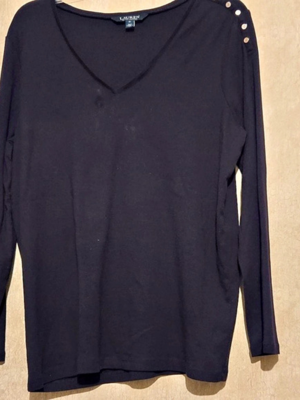 Lauren Ralph Lauren Long Sleeve Cotton Top in Black Size 1x